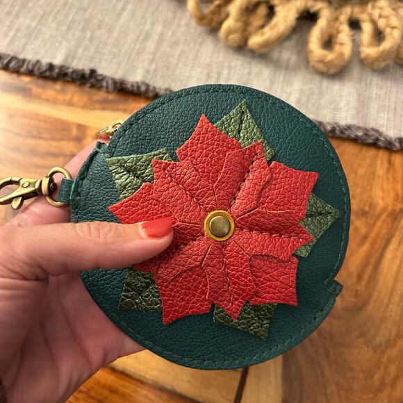 Portland Leather Holiday Pouch POINSETTIA Keychain PLG Gordita NEW FAST SHIP - Picture 3 of 4